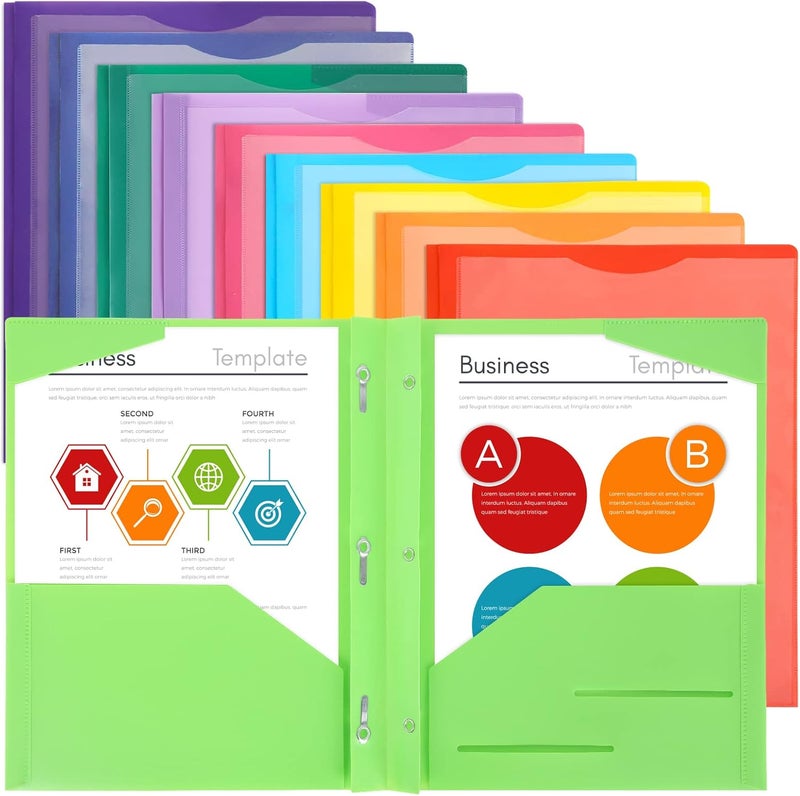 EOOUT 20 Pack Pocket Folders with Prongs, 10 Colors Heavy Duty File Folders with Clear Front Pocket for Letter Size Paper, Poly Folders with Business Card Slot for School Home and Office - Image 1